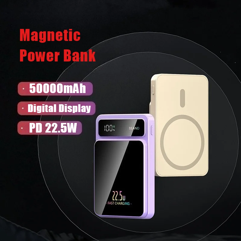 

2026 New Magnetic Wireless Fast Charging Power Bank 50000mAh for Magsafe External Battery Charger Case for iPhone Samsung Xiaomi