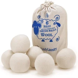 Wool Dryer Balls - XL Natural Fabric Softener, Reusable, Reduces Clothing Wrinkles and Saves Drying Time (Pack of 6)