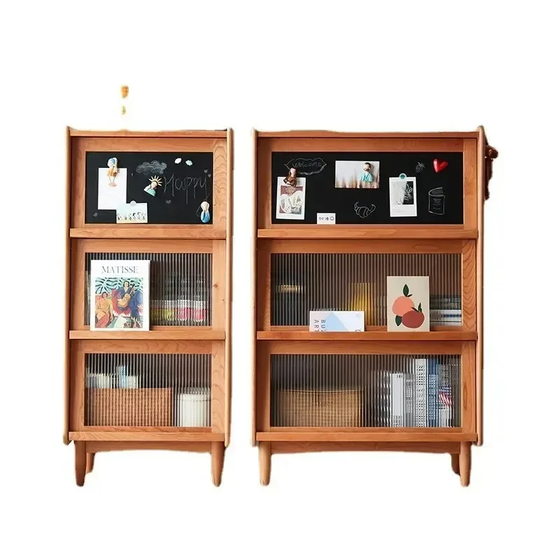 

Nordic Solid Wood Magazine Cherry Blackboard Bookcase Storage Side Cabinet