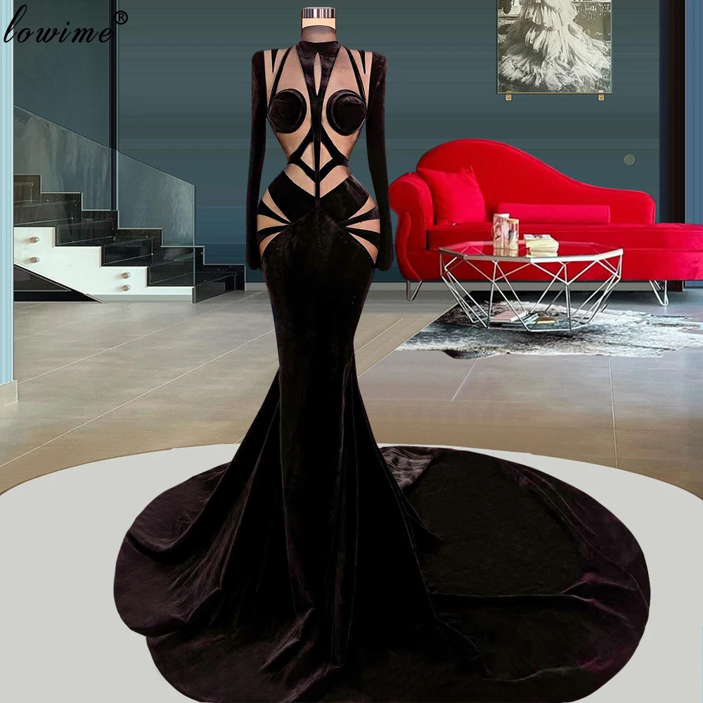 2 Designs Special Black Celebrity Dresses Mermaid Long Sleeves Red Carpet Runway Dresses Fashion Week Gowns Vestido Feminino