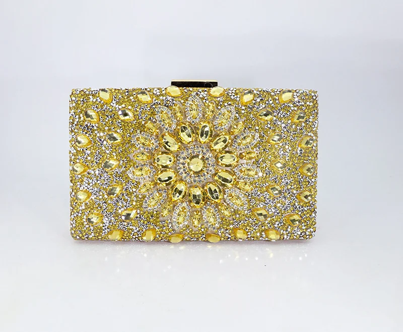 New Women Colorful Stone Evening Bags Sunflower Bling Clutch Wallets With Chain Banquet Purse 4 Colors Drop Shipping