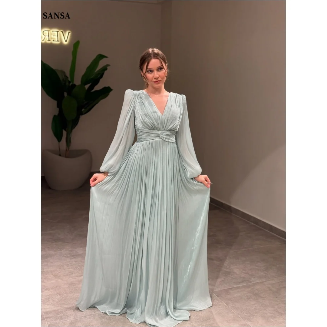 

Sansa Customized Long Sleeves Prom Dresses Shoulder Pads فساتين للمناسبات الخاصة Chiffon vestidos de festa