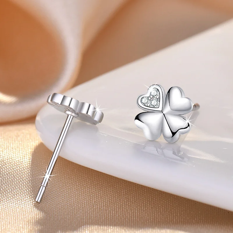 Klasyczne kolczyki z cyrkonią koniczyna damska biżuteria z różowego złota modne kolczyki ze srebra próby 925 dla pani akcesoria do piercingu prezent — zdjęcie 6