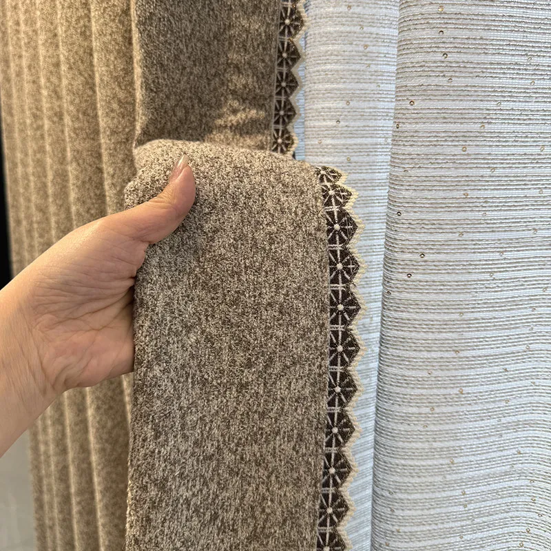 Vintage Wool Linen Tea Brown Vintage Blackout Curtains for Living Room Bedroom Partition Curtains Customized Finished Products