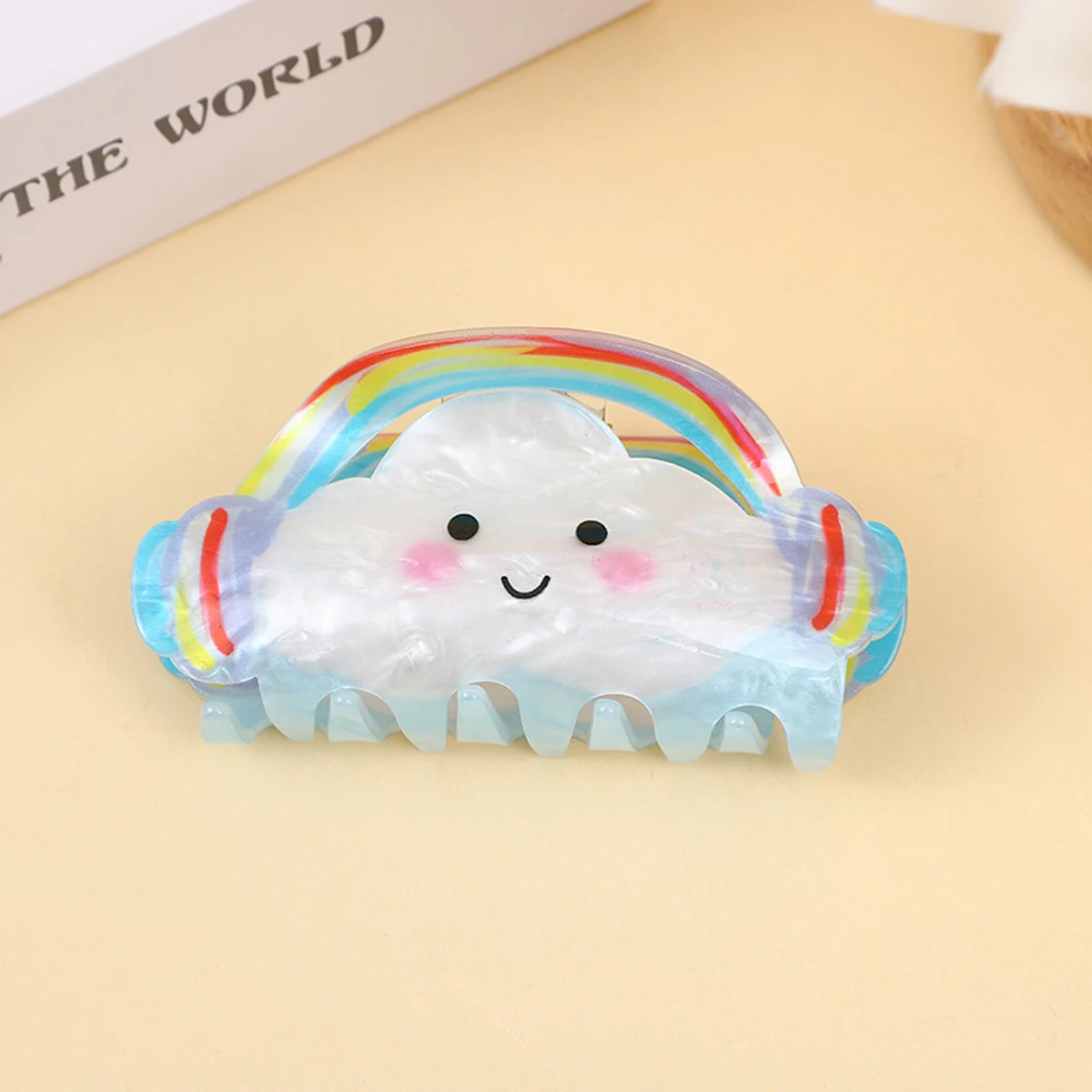 1pc Acrylic Cute Animal Flower Cloud Planet Hair Claw，Fashion Double-sided Print Medium Claw Clip