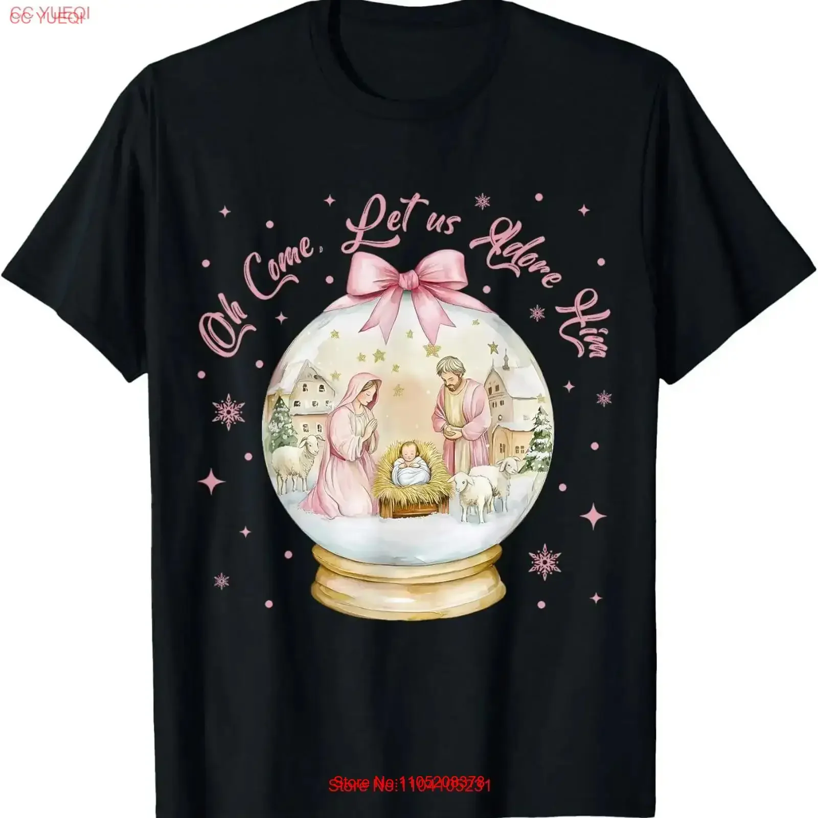 

Oh Come Let Us Adore Him Nativity Scene Snow Globe Xmas T Shirt vintage Washed Soft graphic Unisex homme Comfortable Versatile