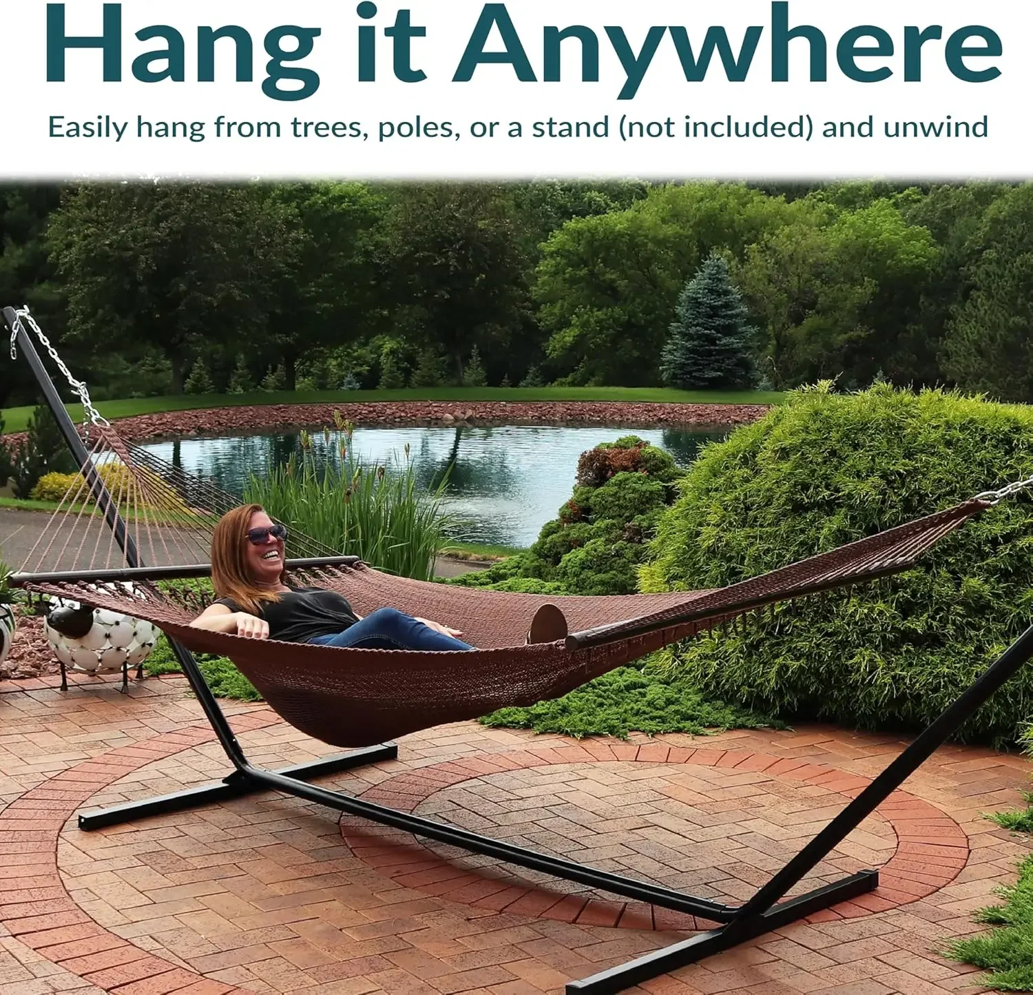 Soft-Spun Polyester Rope Double Hammock for Outside - 600-Pound Weight Capacity Extra Large Hammock - Mocha