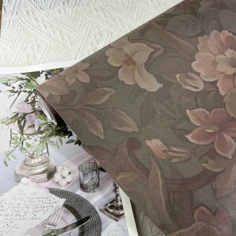 Vintage Dark Floral Peel and Stick Wallpaper Waterproof Self Adhesive Flower Wall Sticker Removable Mural Bathroom Bedroom Home