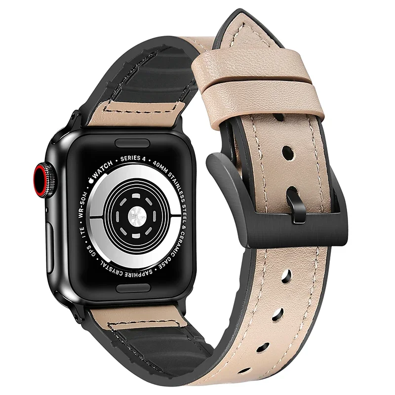 Silicone+Leather Strap For Apple Watch UItra 2 49mm 45mm 40mm 41mm 44mm 42/46mm Men/Women Durable Bracelet iWatch 10 9 8 7 6 5 4