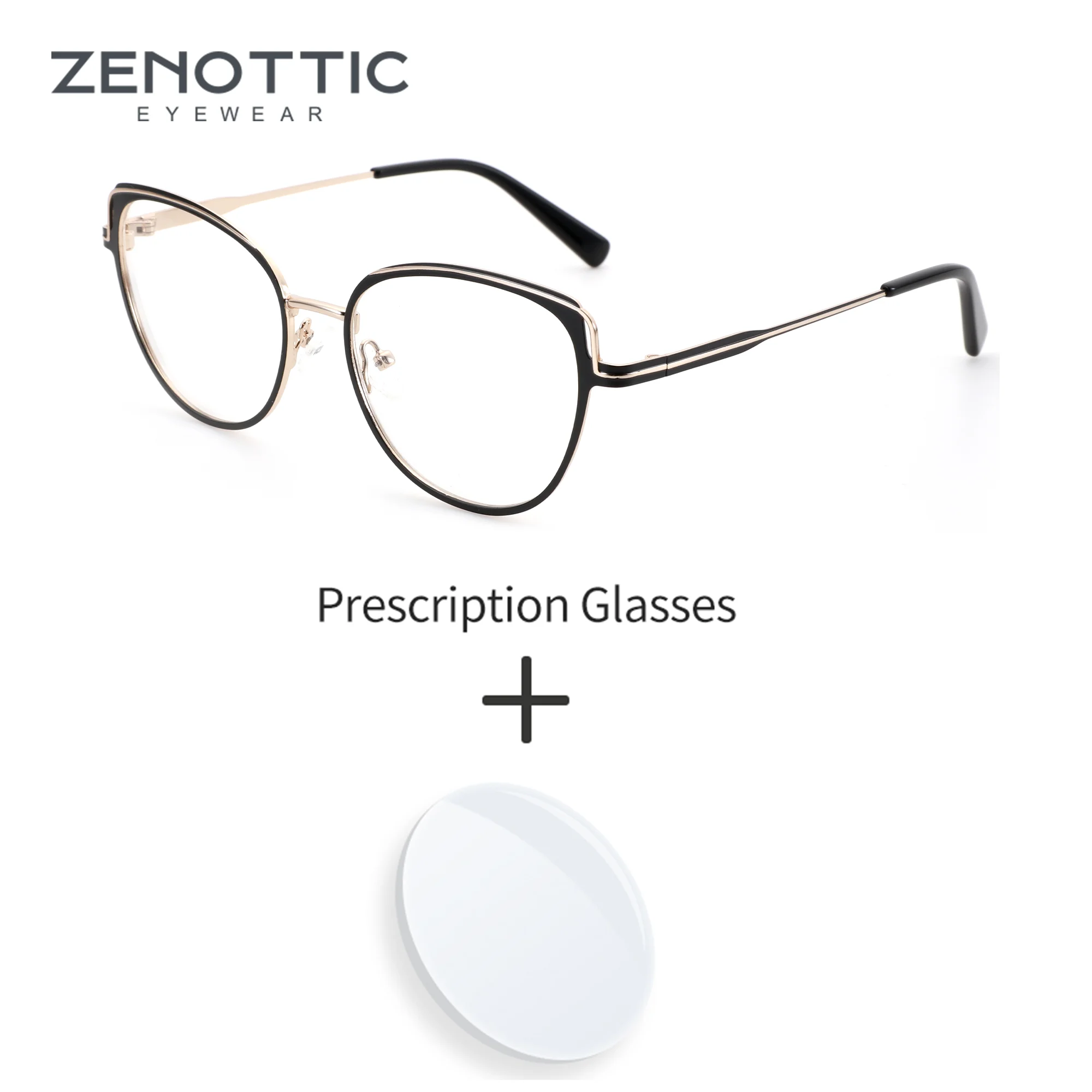 

ZENOTTIC M Size High-Quality Metal Cat Eye Prescription Glasses For Women Anti Blue Light Progressive Optical Eyewear