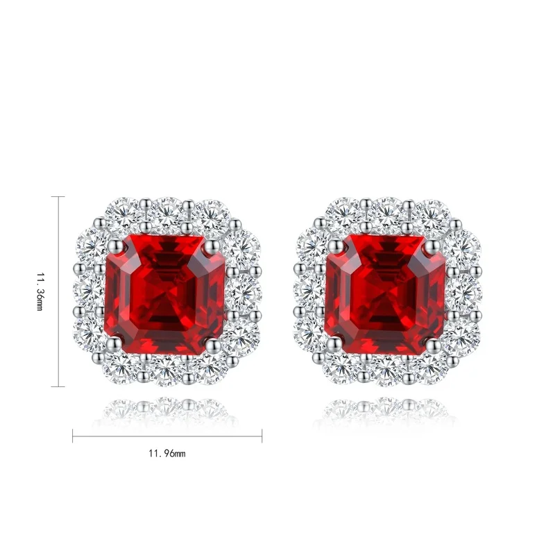 Asscher Cut Lab Grown Ruby Stud Earrings in S925 Sterling Silver Dainty Feminine Design for Women Daily Use Special Occasion Gif