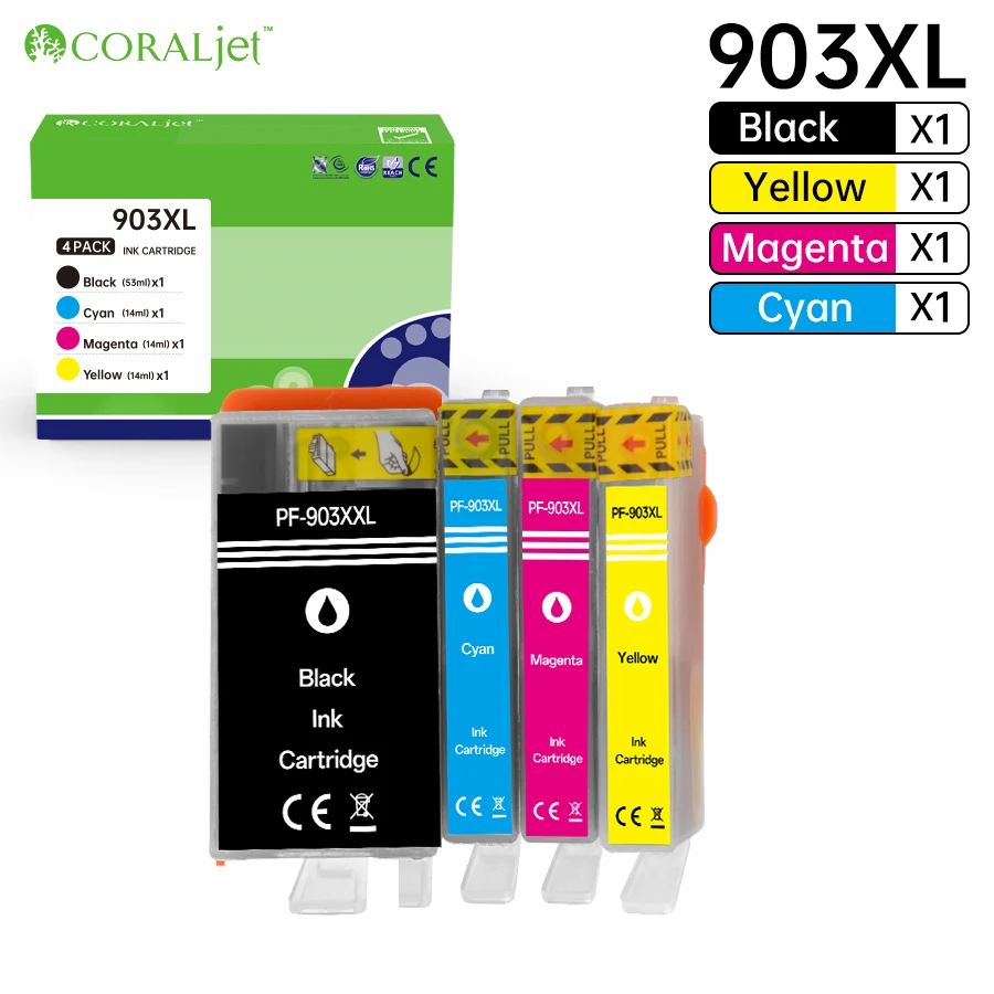 Coraljet 903XL 903XXL Black and Color Ink Cartridge Compatible with HP OfficeJet Pro 6950/6960/6970 All-in-One Printer(1pc,4pcs)