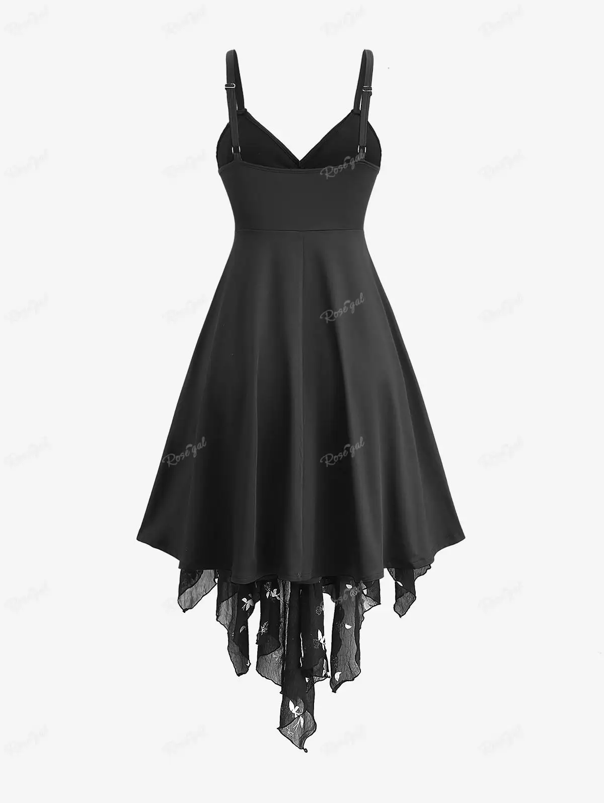 ROSEGAL-vestido assimétrico de cami com estampa floral tamanho grande, verão, sem encosto, alça ajustável, casual, preto