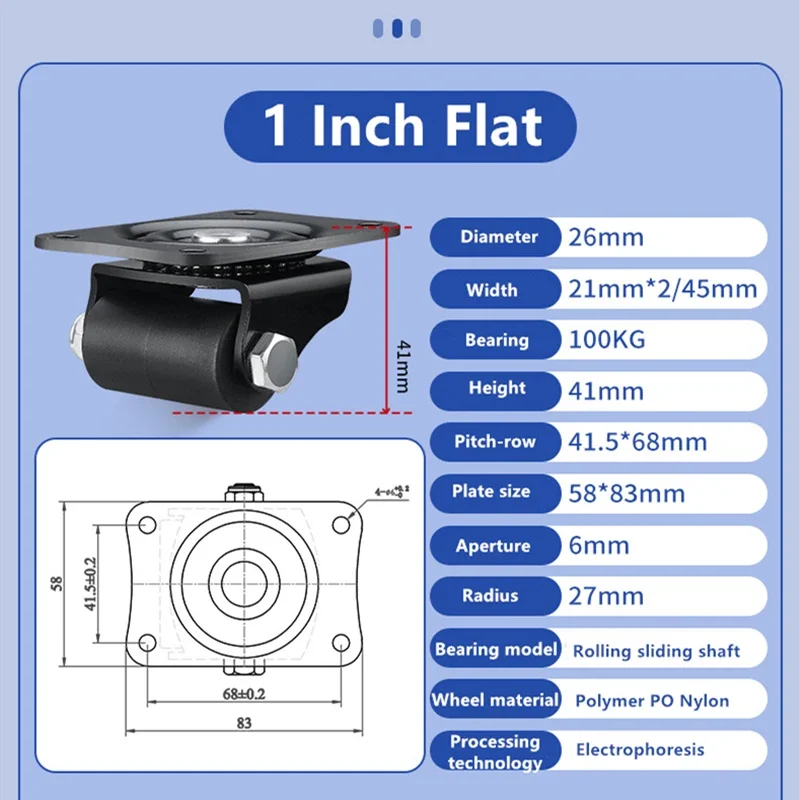 4 Pcs/Lot 1 Inch Low Center Gravity Load-bearing Freezer Equipment Casters Rotating Base Wheels Furniture Universal Wheel Pulley