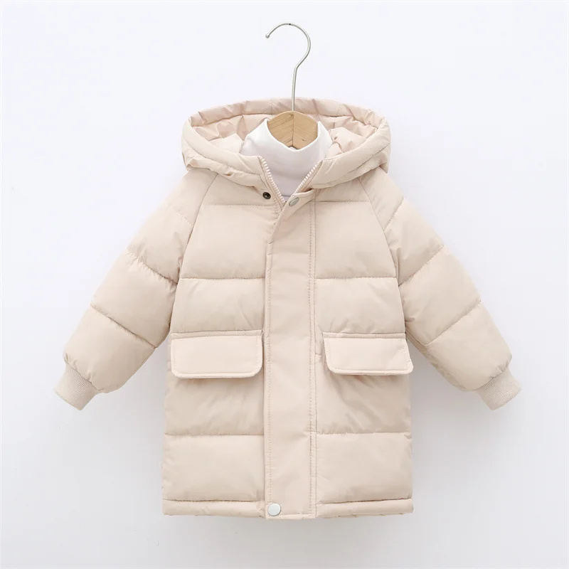 2024 nuovi bambini cappotto di colore solido ragazzi addensato caldo giacca di cotone con cappuccio ragazze carino zip casual pantaloni di media