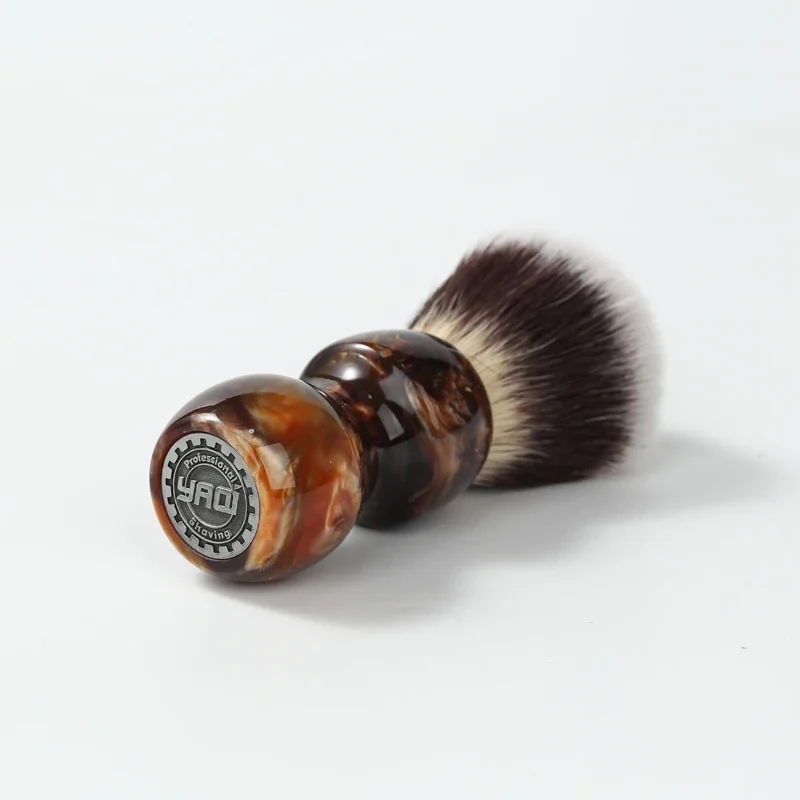 YAQI Caramel Cat's Whisker Synthetic Hair Mens Wet Shaving Brush - Premium Quality Travel Beard Care Grooming Tool