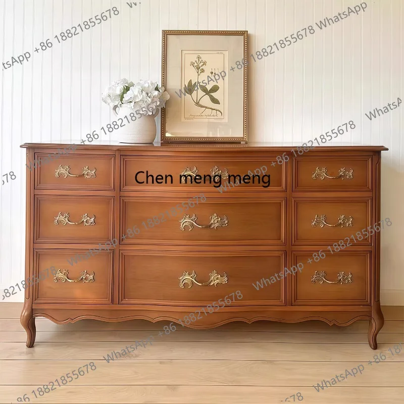 

French retro nine-bucket dining side cabinet, living room locker, drawer type solid wood storage decorative cabinet