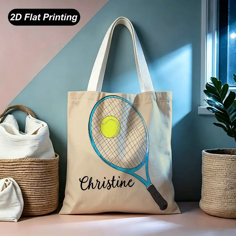 Hot Sale Tennis Racket Print 2D Flat Large Capacity New Tote Bag 15.7x13.8in for Daily Use Shopping Daily Commute Outdoor