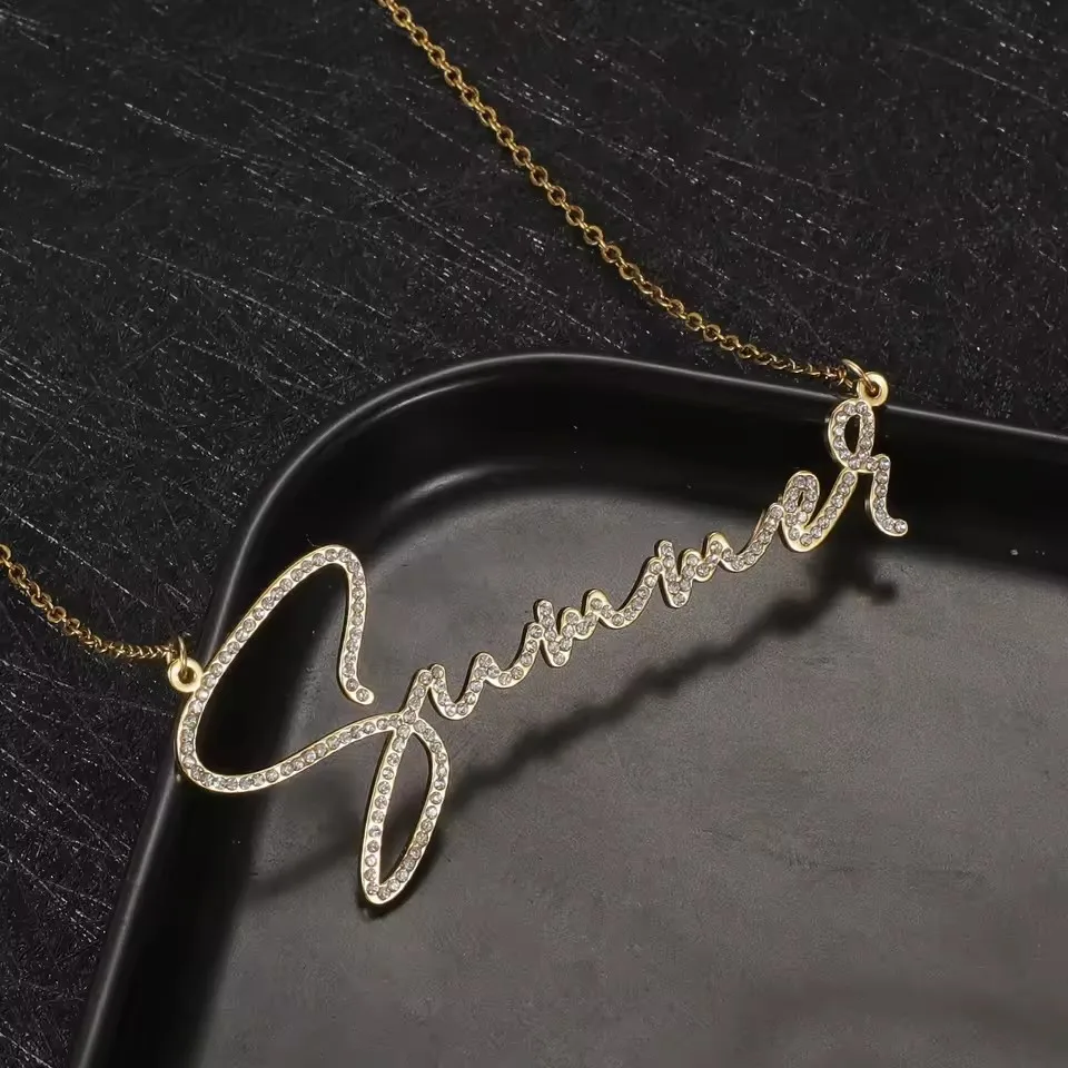 Handmade Iced Out Jewelry For Women Personalized Crystal Signature Font Necklace Custom Diamond Name NecklaceBling