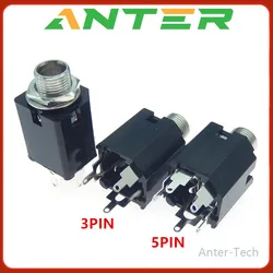 5pcs  6.35 6.5 mm 3 foot/ 4 Foot/ Mono/stereo Audio Microphone/Guitar DIY TRS Solder Female PCB socket Jack Connector