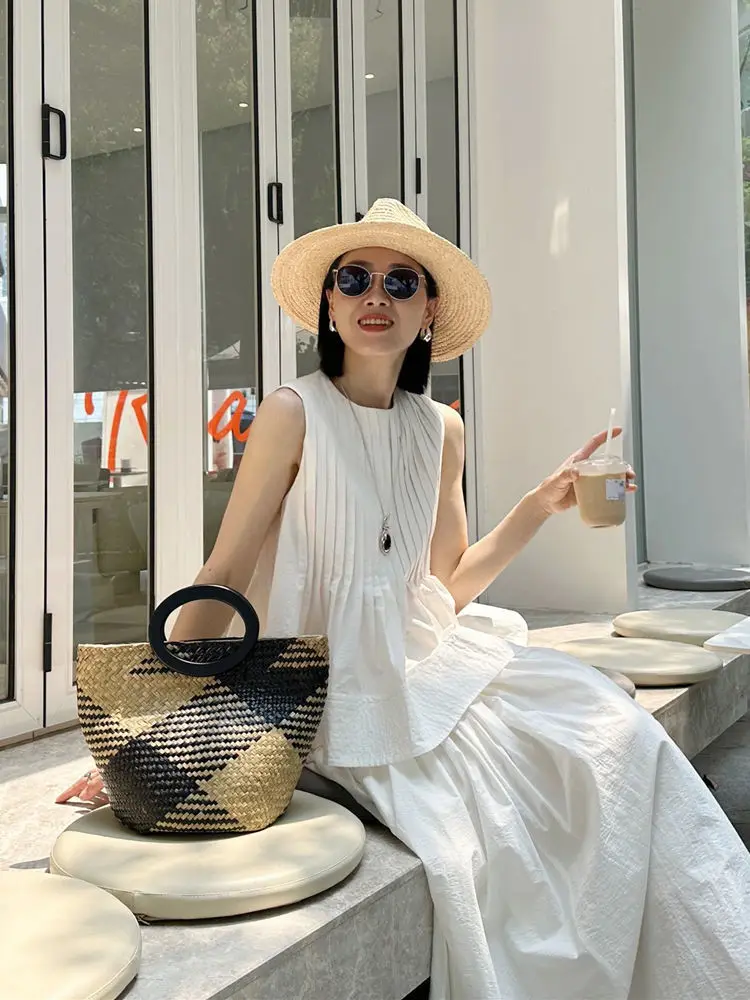 Summer new women's clothing high-end style new Chinese white sleeveless top+fashionable skirt two-piece set