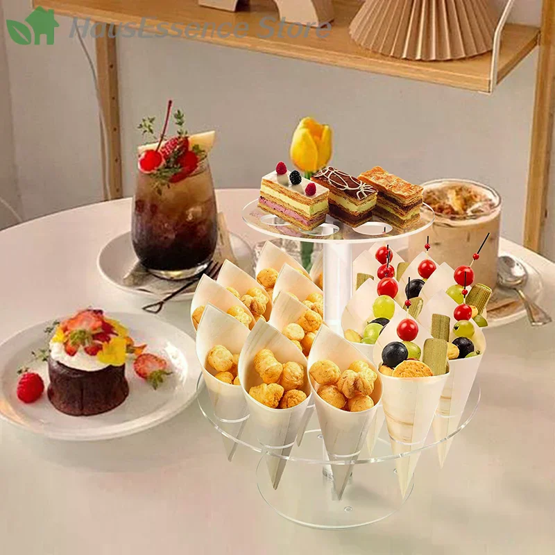 ※Premium 16/24 Holes Acrylic Ice Cream Cone Holder Cupcake Popcorn Rack Party Wedding Buffet Display Stand Transparent Ic view 2
