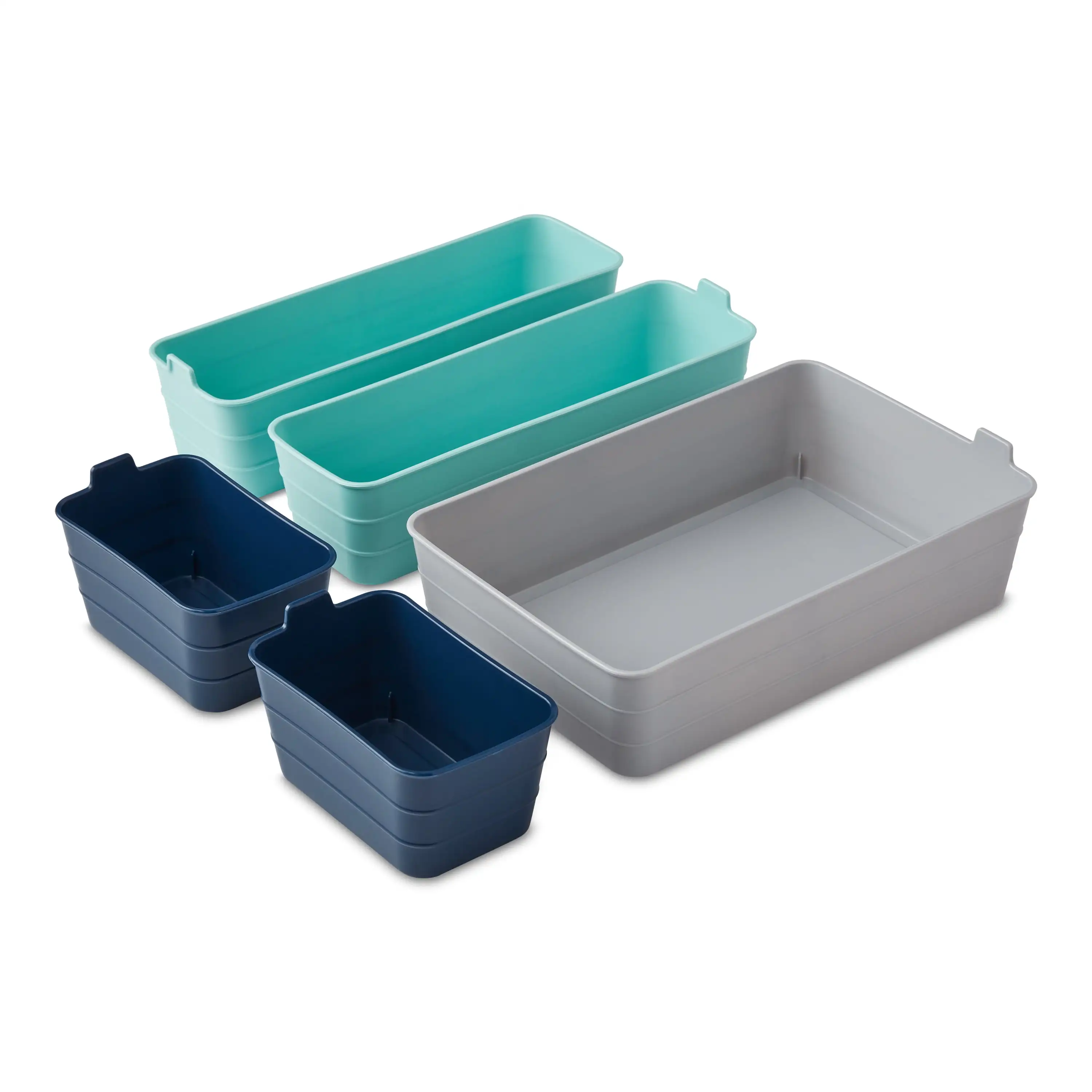 

Set of 5 Flexible Drawer Storage Organizers, Navy Teal Gray, Case of 6, 30 Piece