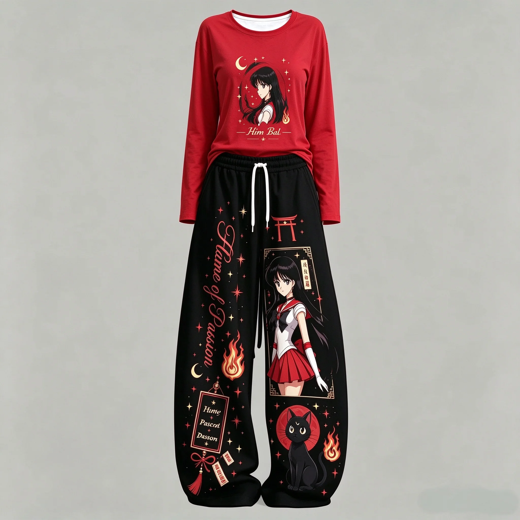 Autumn New Product Japanese Anime Sailor Moon Printed 2-piece Set Long Sleeve Top Wide Leg Pants Set Casual Sportswear