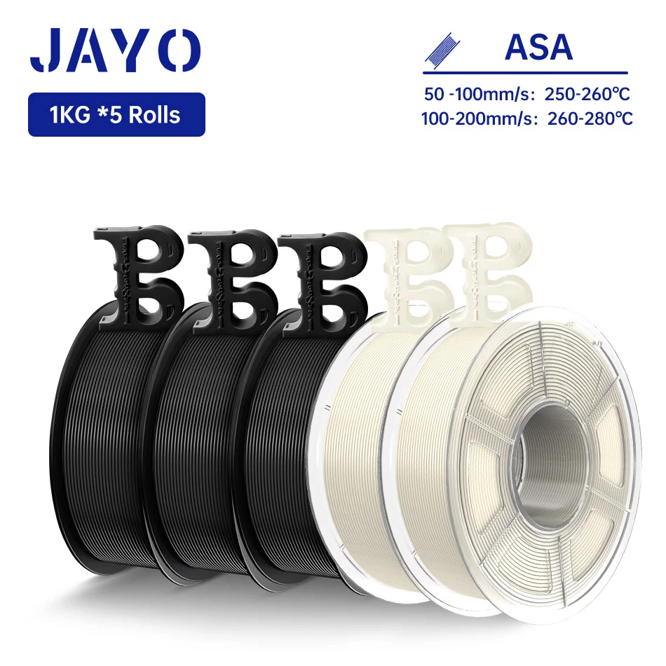 JAYO 3D-filament ASA 1,75 mm 5 rollen hitte- en weerbestendig ASA 3D-printerfilament Perfect voor afdrukken buiten functioneel onderdeel