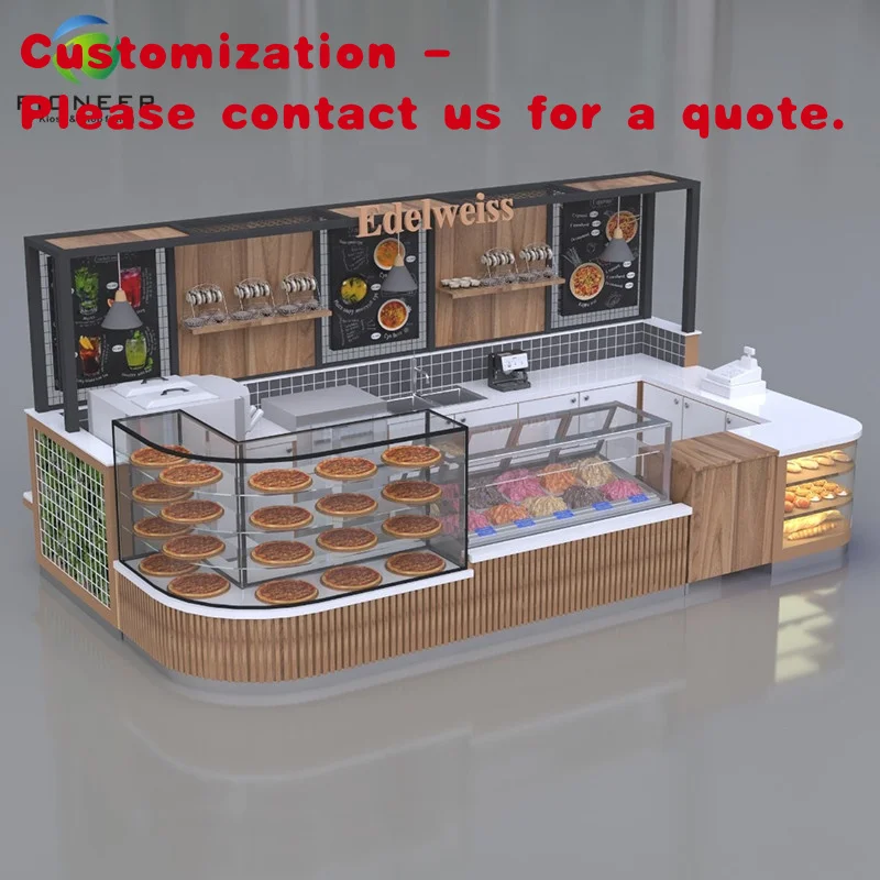 custom.Customize Solid Wood Coffee Shop Kiosk Cake Display Showcase Bar Coffee Kiosk Design