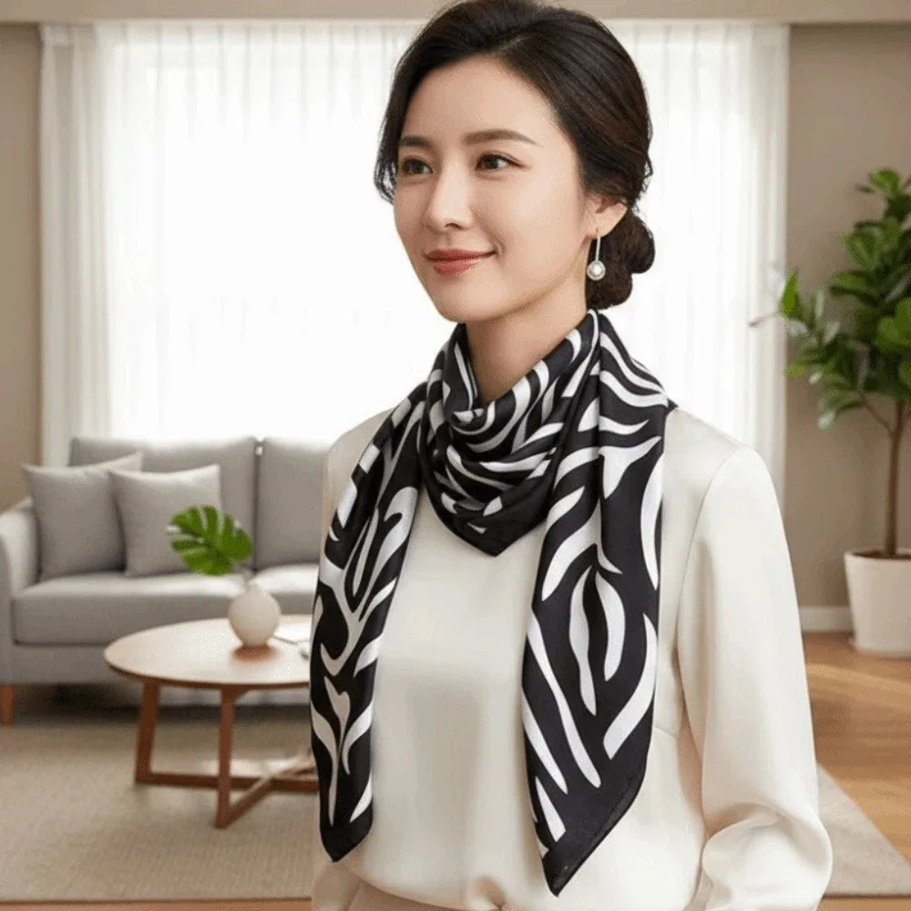 

Patterned Shawl 90 CM Square Scarf Breathable Sunscreen Stripes Square Headscarf Lightweight Personalized Design
