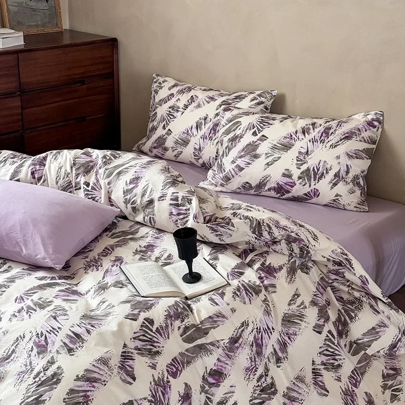 Vintage Floral Pure Cotton Bedding Sets Korean Flower Skin Friendly Fitted Sheet Kit Soft Bed Linens for Spring and Summer