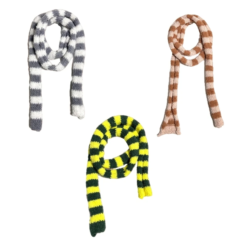 

Women Y2K Harajuku Style Choker Scarf Girls Winter Warm Casual Striped Long Neckerchief Handbag Wrap Handle Belt Skinny Scarf