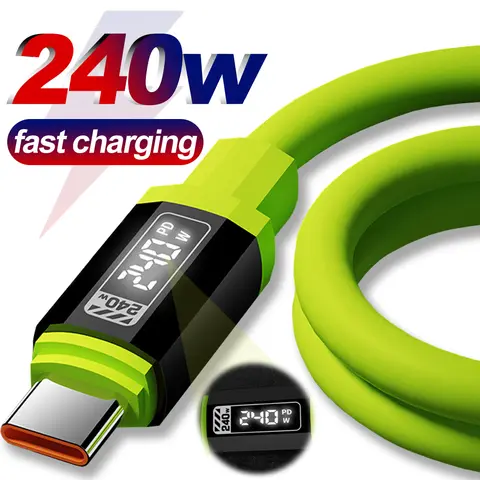 240W 6A Super Quick Charging USB C Cables Type-C To C Digital Display Wire Cord for IPhone Samsung Xiaomi Data Transfer Cable
