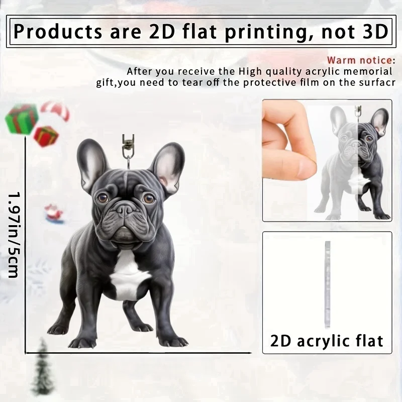 2D Cute French Bulldog Keychain Cool Puppy Flat Acrylic Pendant Versatile Charm Decor for Car Mirror Backpack Festive Party Gift view 6