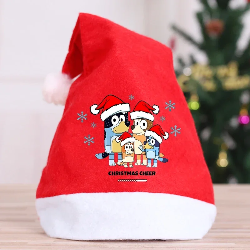 Blueys Bingos Christmas Hat Red Plush Thickened Santa Hat for Adult Kid Winter Christmas Cap Festive Xmas Party Decoration