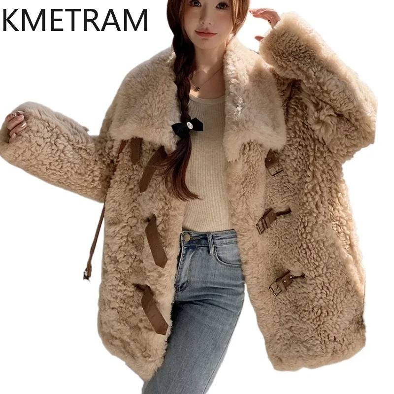 Natural Wool Sheepskin Fur Jacket Mid Length Double Faced Fur Coat Women 2024 Winter Clothes Woman Loose Outerwears шуба женская