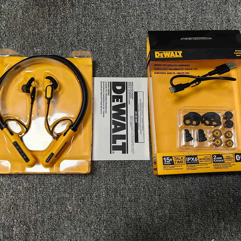 DEWALT DXMA1902091 Wireless Bluetooth Earphones Jobsite Pro Flexible Neckband Headphone Comfortable Noise-Isolating Earbuds