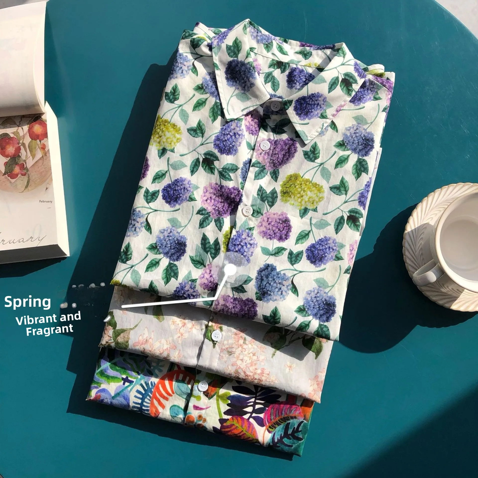 

Spring Floral Print Cotton irt Women's Lightweight Romantic Liber Floral Cotton irt Commute Sle Square Collar irt