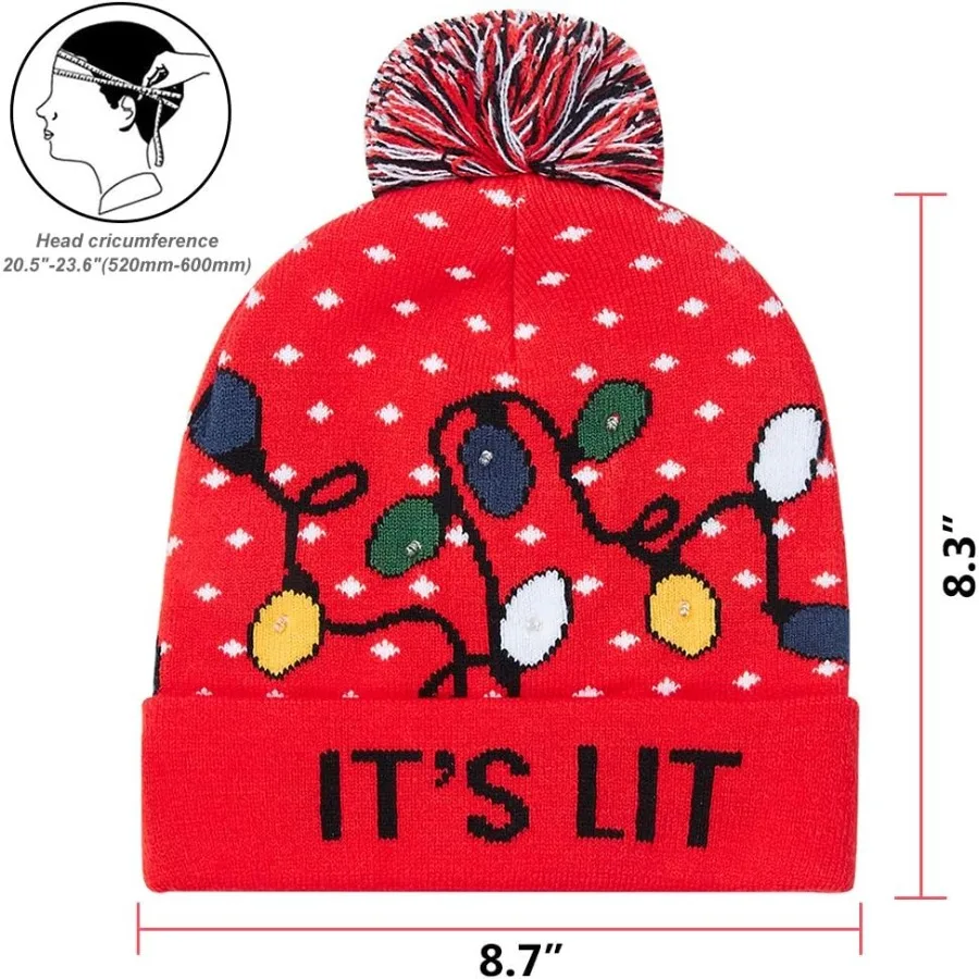 RAISEVERN Unisex Ugly LED Christmas Hat Novelty Colorful Lightup Stylish Knitted Sweater Xmas Party Beanie Cap with 6 Lights fo