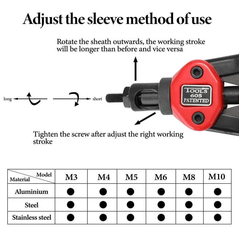 Hand Threaded Rivet Nuts Guns Riveter of Sleeve Nuts Rivnut Tool For Auto M3/M4/M5/M6/M8 Hand Riveter BT-606 Manual Rivet Tools