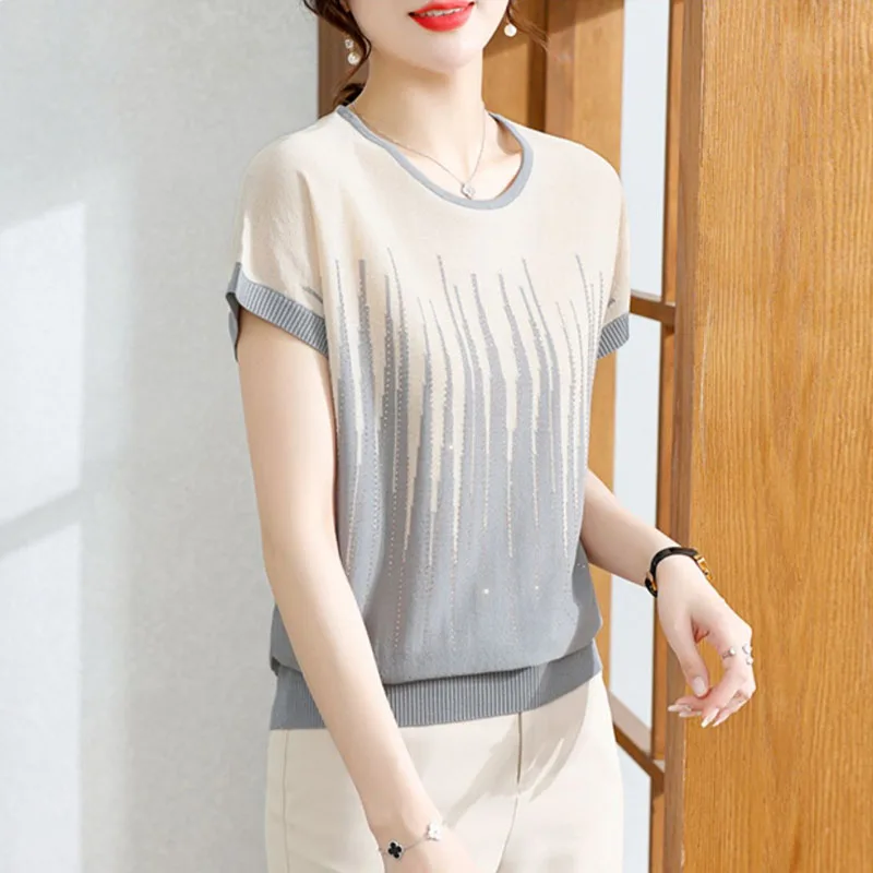 

Sweaters Knitted Sweater Women Pullovers O-Neck Patchwork Knit Sweater Pullover Women Tops New Short Sleeve Women Clothing Q3147