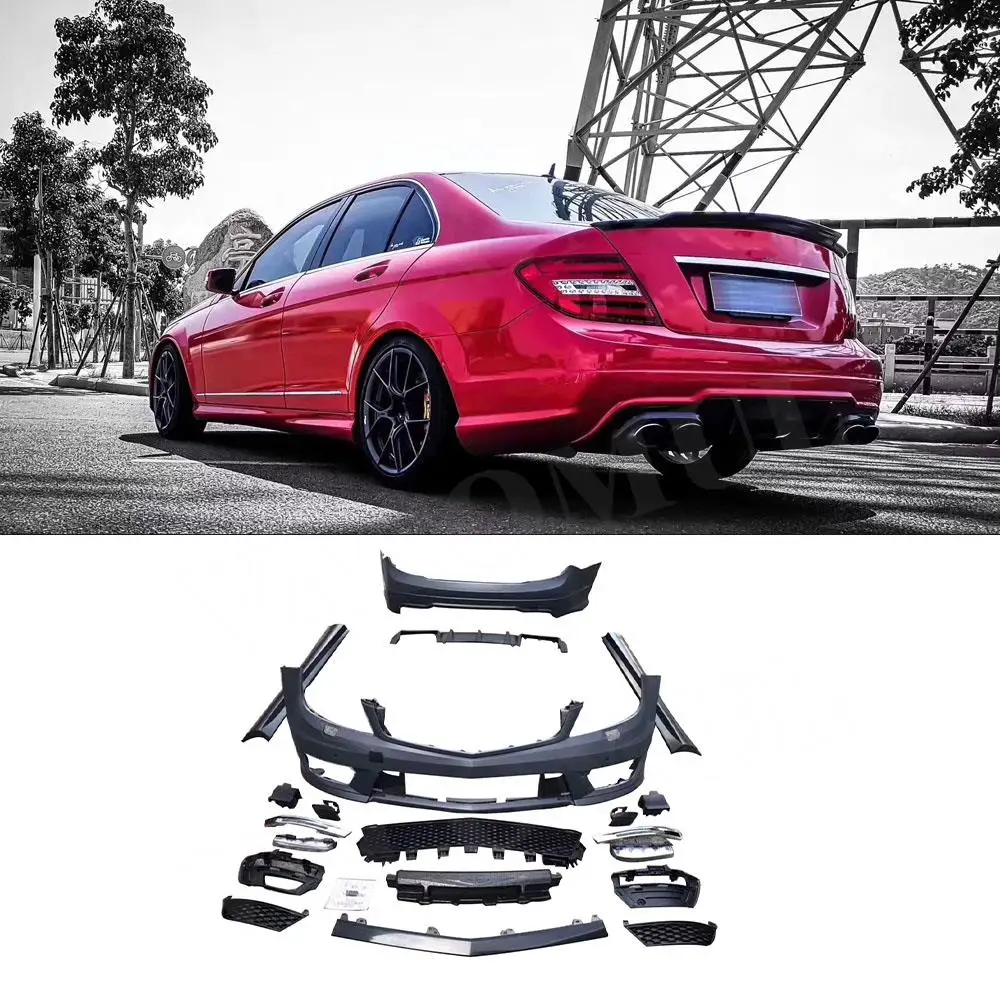

PP Unpainted Front Bumper Grill Side Skirts Rear Bumper Guard for Benz C Class W204 For AMG Style 2006- 2012 Body Kits