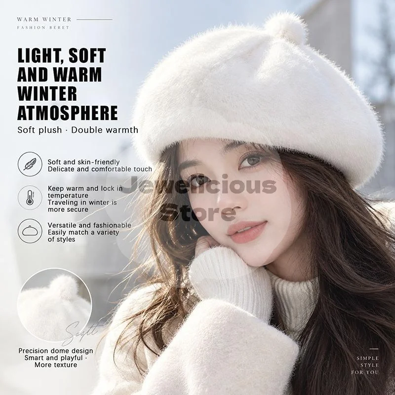 Thickened Plush Beret for Women Winter Fleece Lined Hats Painter Style Elastic Cold Weather Caps Vintage Retro Fashion Outdoor