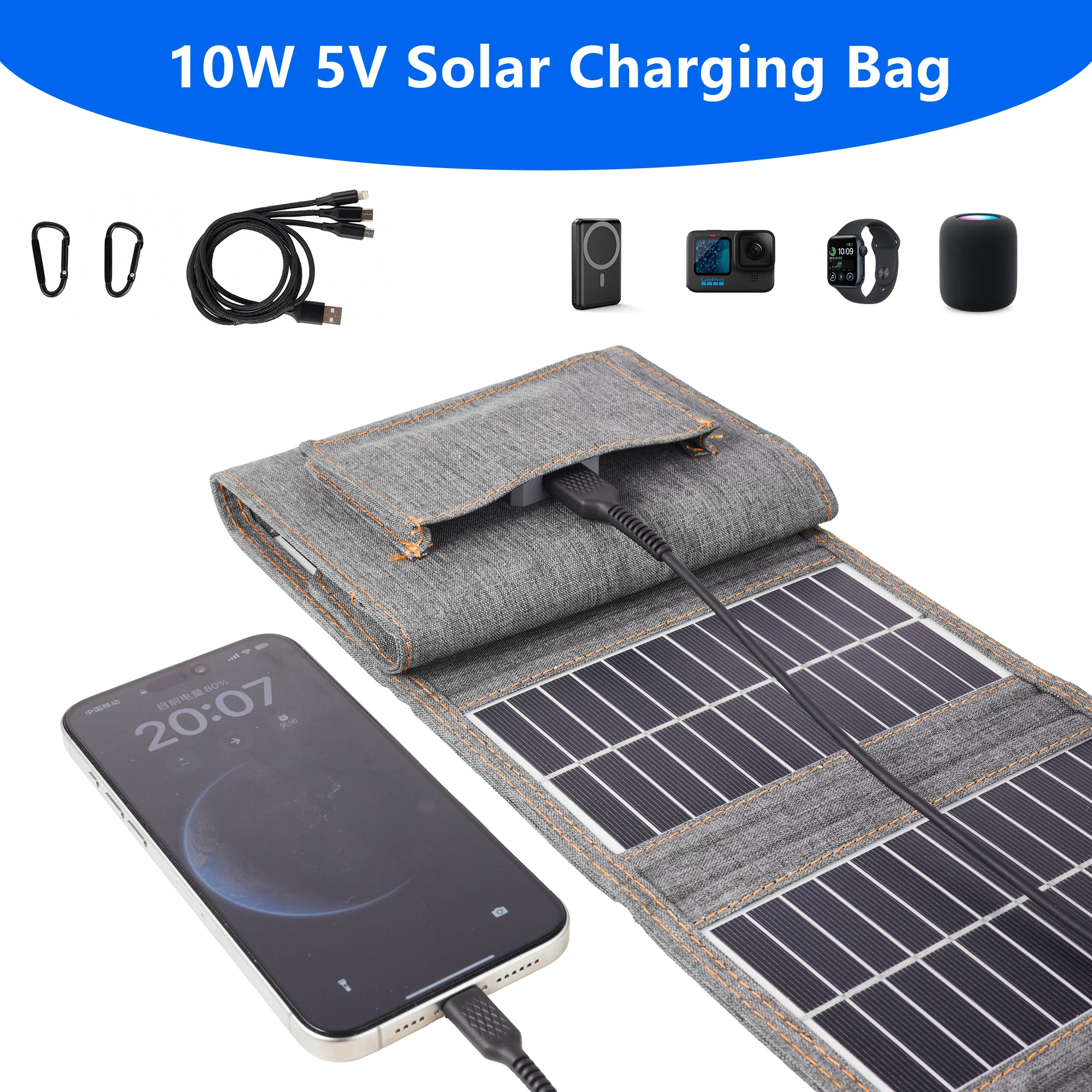 ELEGEEK 10W Tragbares Faltbares Solarpanel-Ladegerät Wasserdichtes Klappbares Solarpanel für Handy iPad GoPro und Weitere 5V-Geräte
