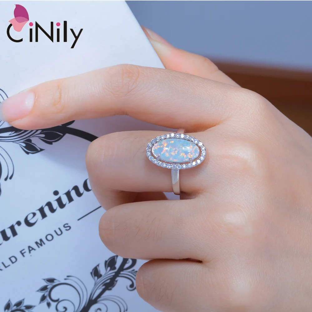 CiNily خلق الأبيض النار أوبال زركون الفضة مطلي خواتم بالجملة التجزئة الساخن للنساء مجوهرات الأزياء حلقة حجم 5-12