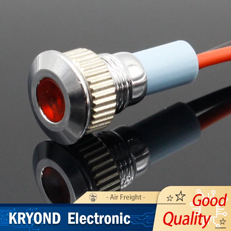 8mm LED Metal Indicator Light Waterproof Signal Lamp Dot Light with Wire Red Yellow Blue Green White