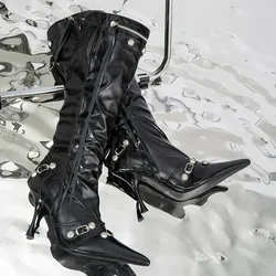 Women Sexy Boots Pointed Toe High Heels Shoes Autumn New Fashion Stilettos Designer Knee High Zapatos Mujer Chelsea Boots Pumps