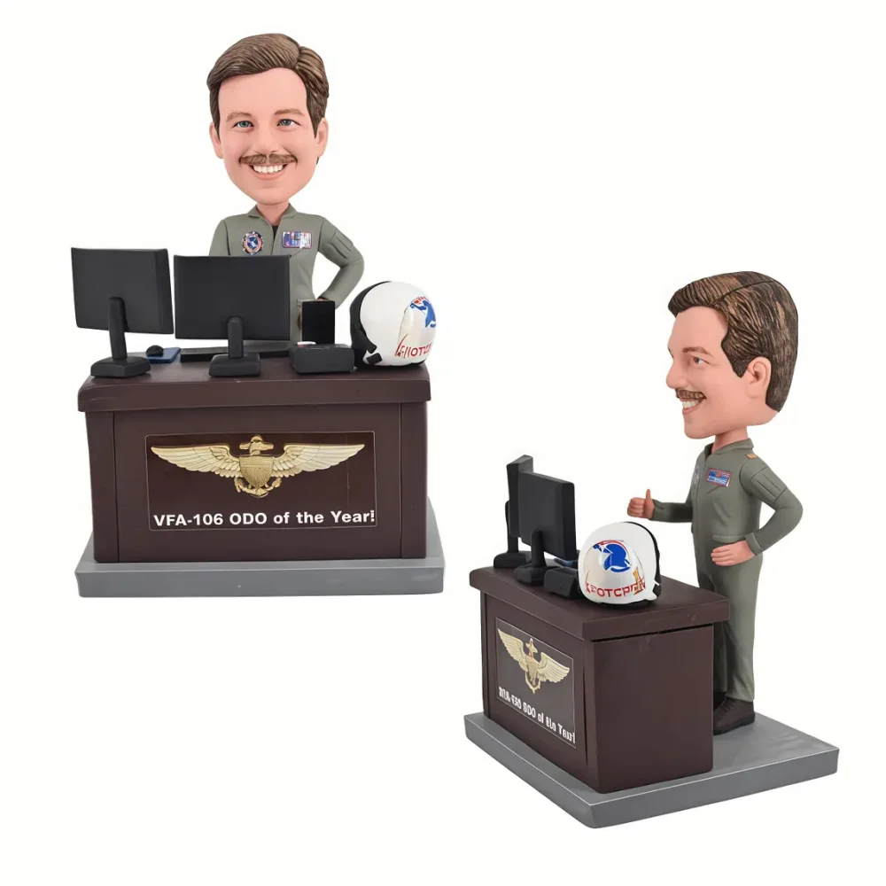 Custom Military Pilot Bobblehead with Office Scene - Personalized Naval Aviation Figurine, for Aviators