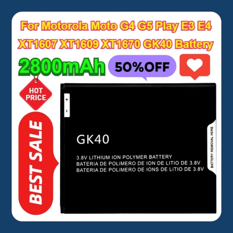 

2800mAh 2pcs For Motorola Moto G4 G5 Play E3 E4 XT1607 XT1609 XT1670 GK40 Battery